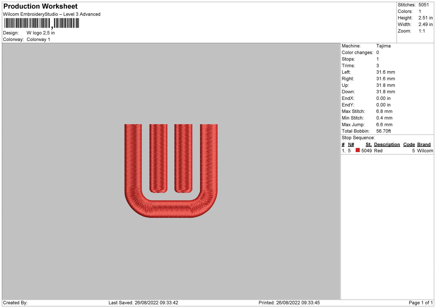 W logo Embroidery File 5 sizes