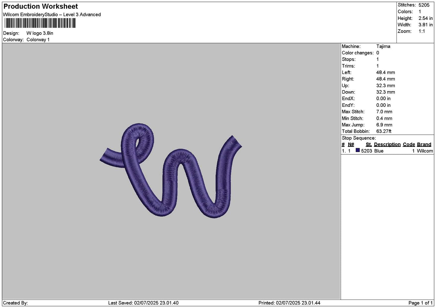 W Logo 0207 Embroidery File 6 sizes
