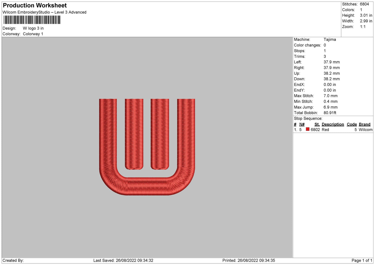 W logo Embroidery File 5 sizes