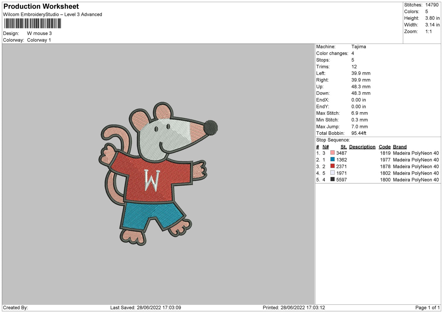 W Mouse Embroidery File 4 sizes