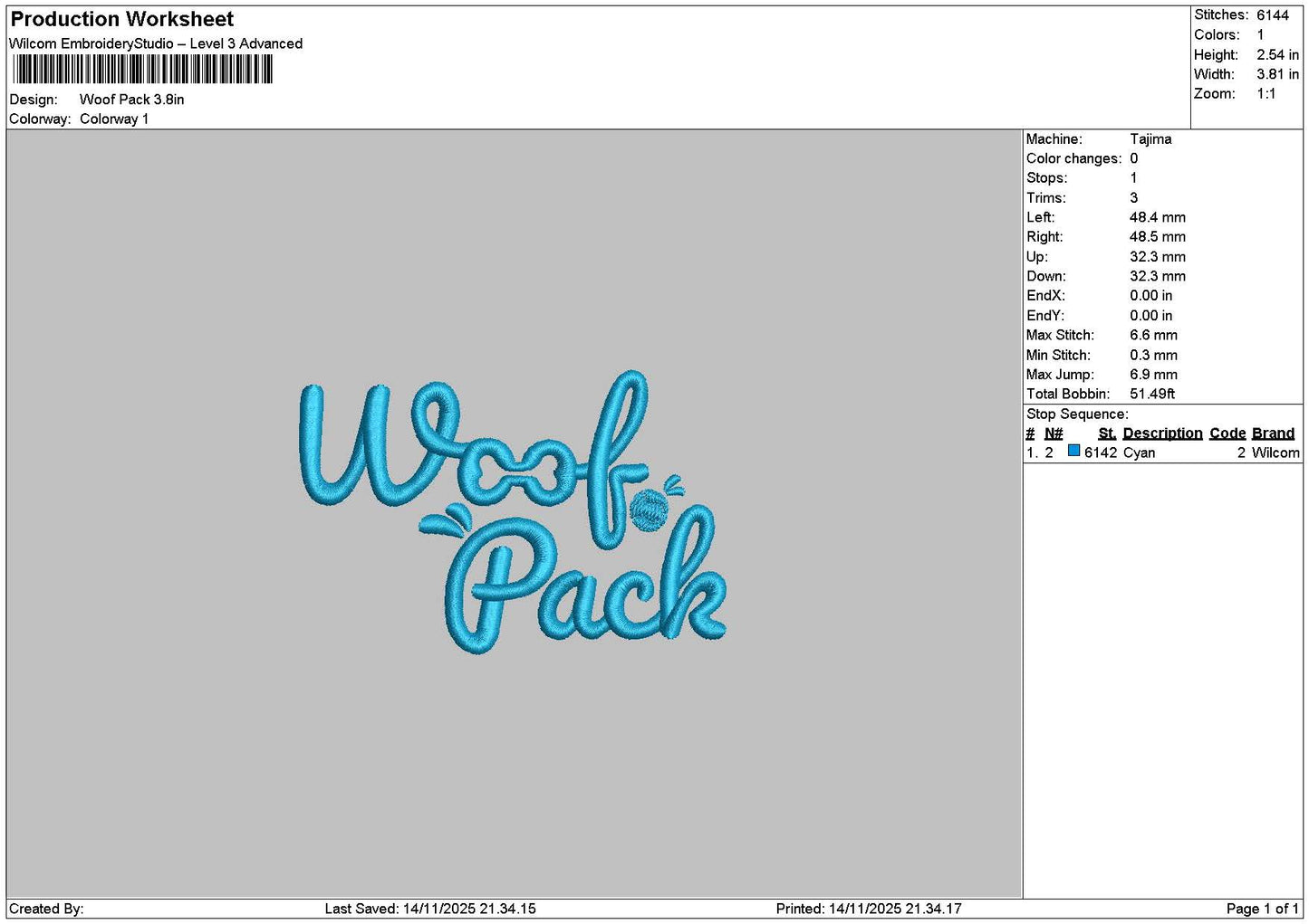Packtext 1411 Embroidery File 6 sizes