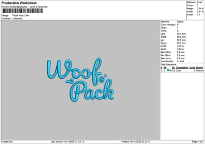 Packtext 1411 Embroidery File 6 sizes