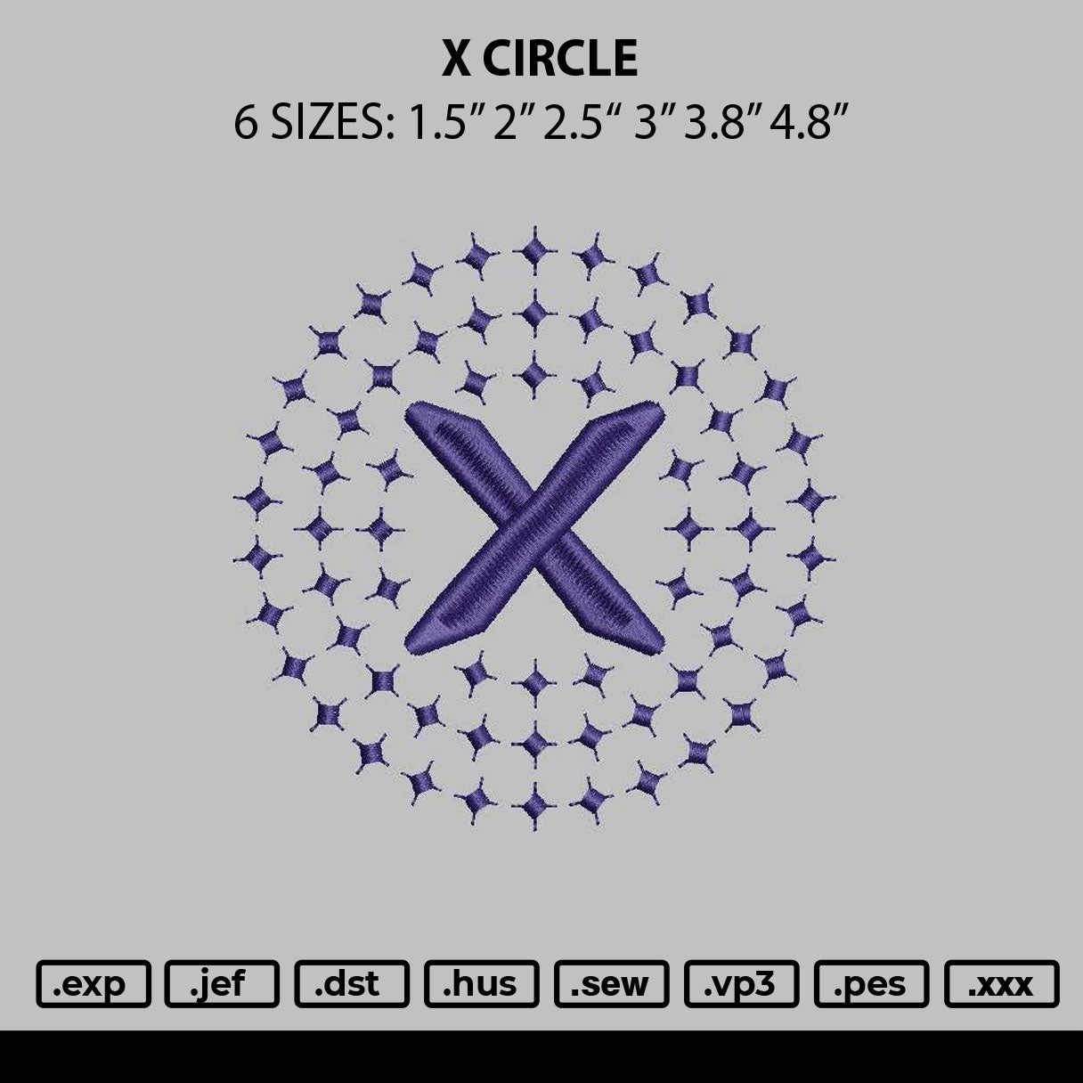 X Circle Embroidery File 6 sizes