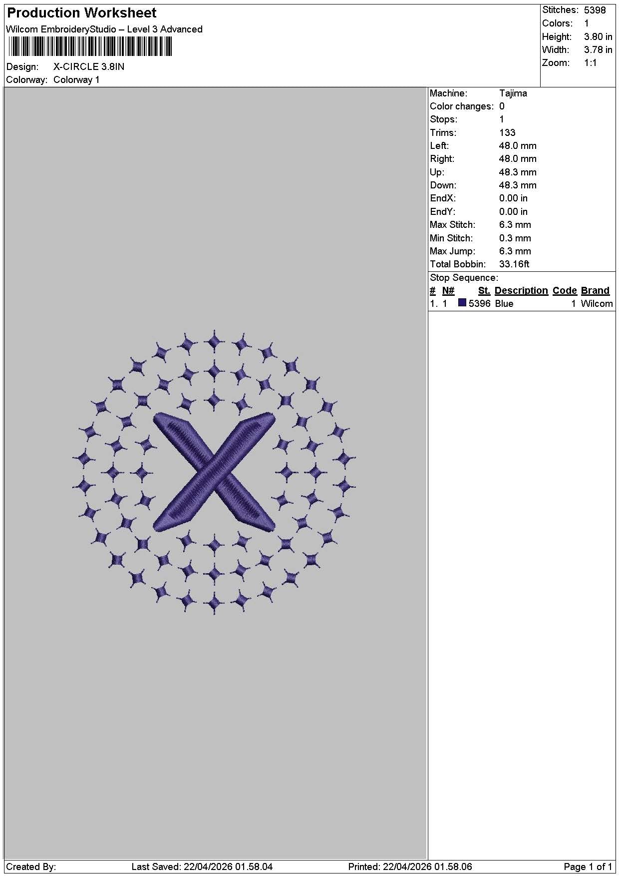 X Circle Embroidery File 6 sizes