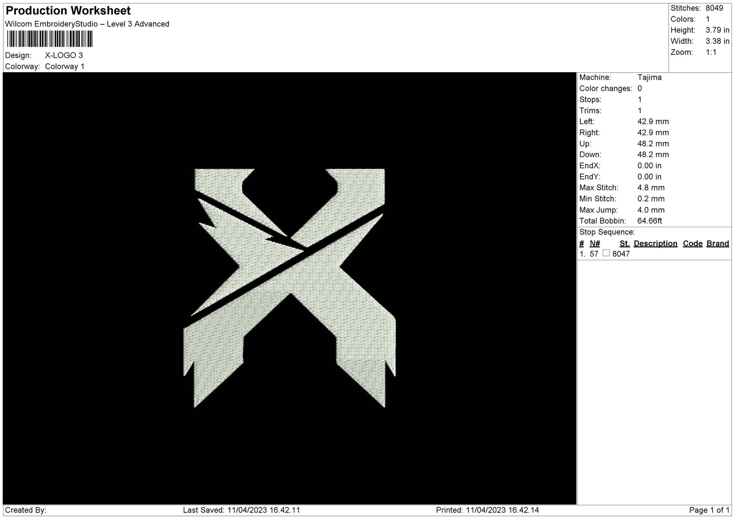 X Logo Embroidery File 6 sizes