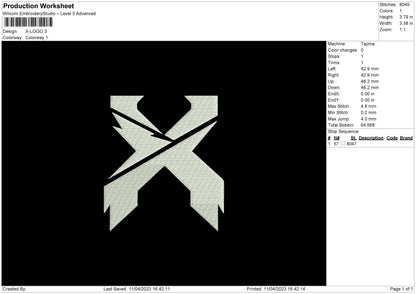 X Logo Embroidery File 6 sizes