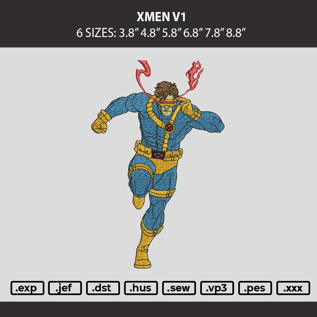 Xmen V1 Embroidery Machine Design File 6 sizes