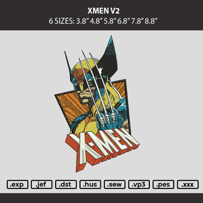 Xmen V2 Embroidery Machine Design File 6 sizes