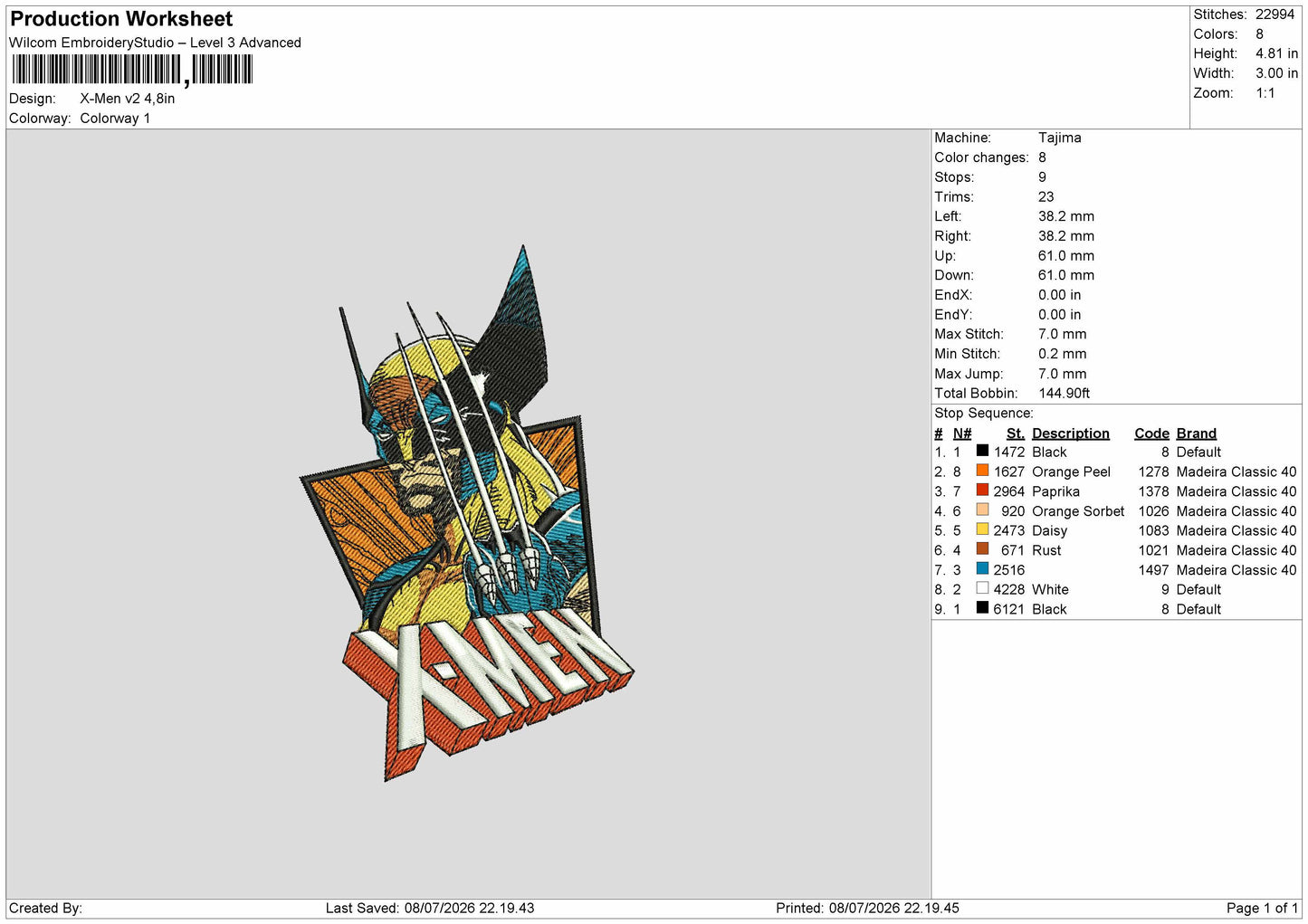 Xmen V2 Embroidery Machine Design File 6 sizes