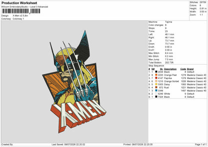 Xmen V2 Embroidery Machine Design File 6 sizes
