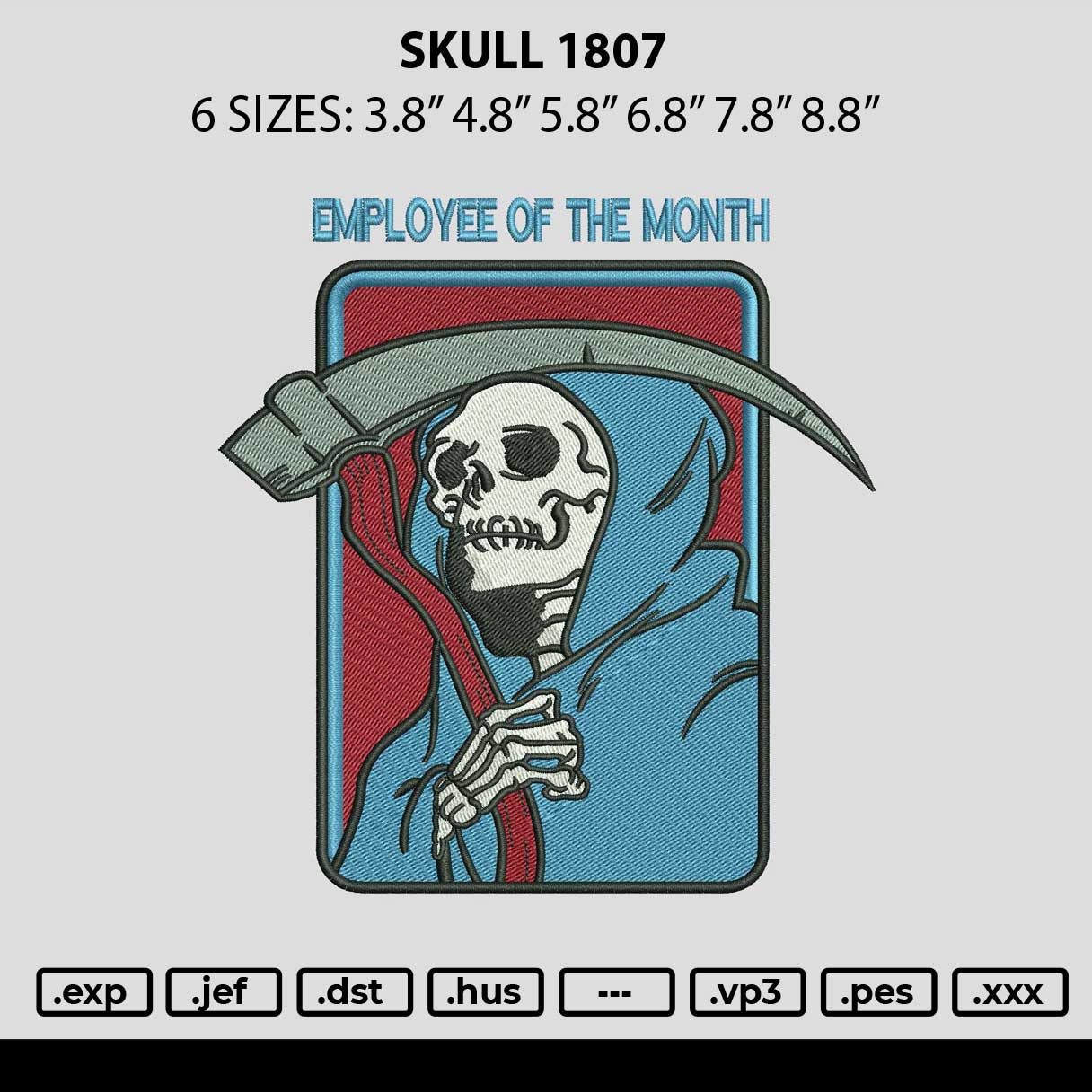 Skull 1807 Embroidery File 6 sizes