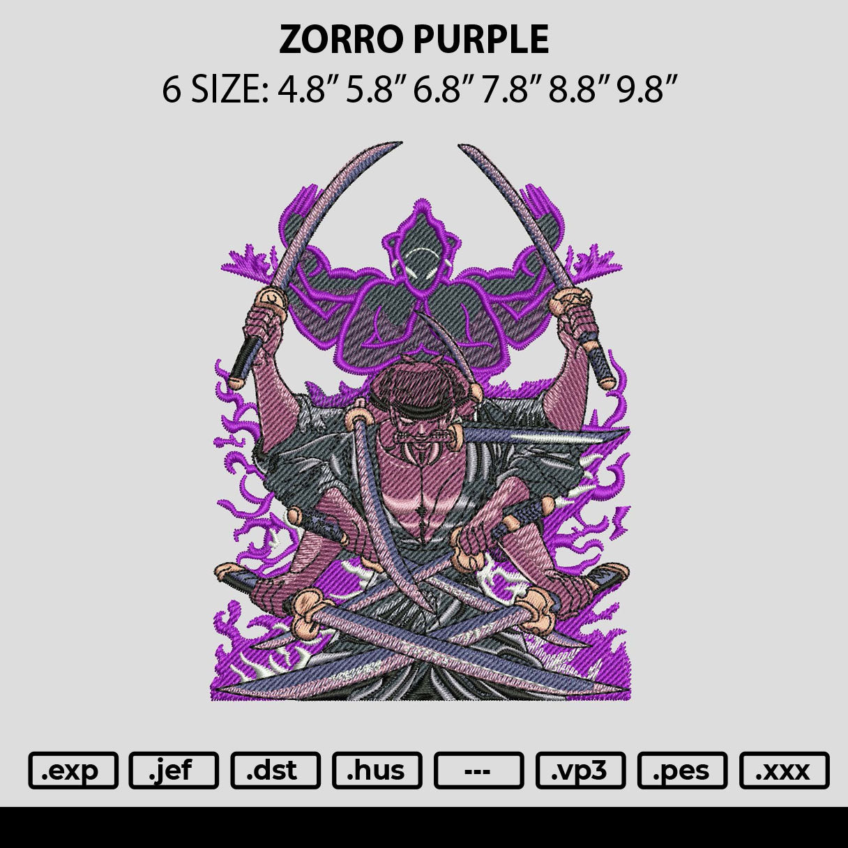 Zorro Purple Embroidery Design File 6 sizes