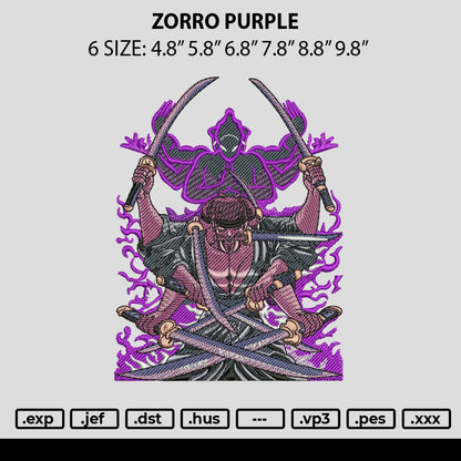 Zorro Purple Embroidery Design File 6 sizes