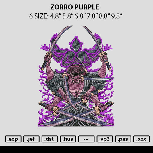 Zorro Purple Embroidery Design File 6 sizes