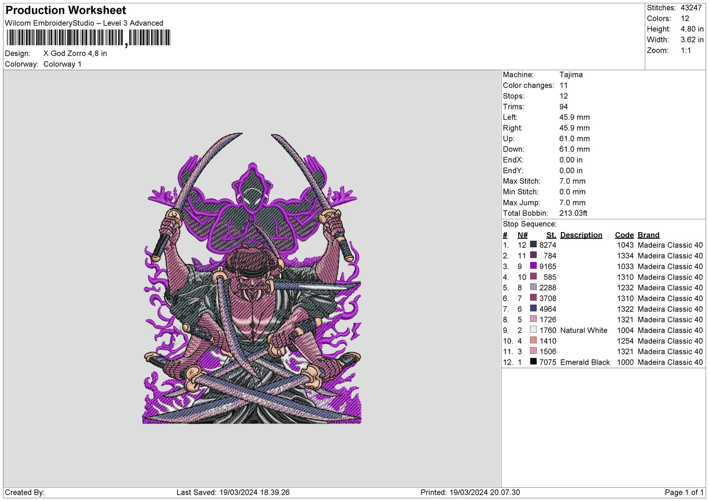 Zorro Purple Embroidery Design File 6 sizes
