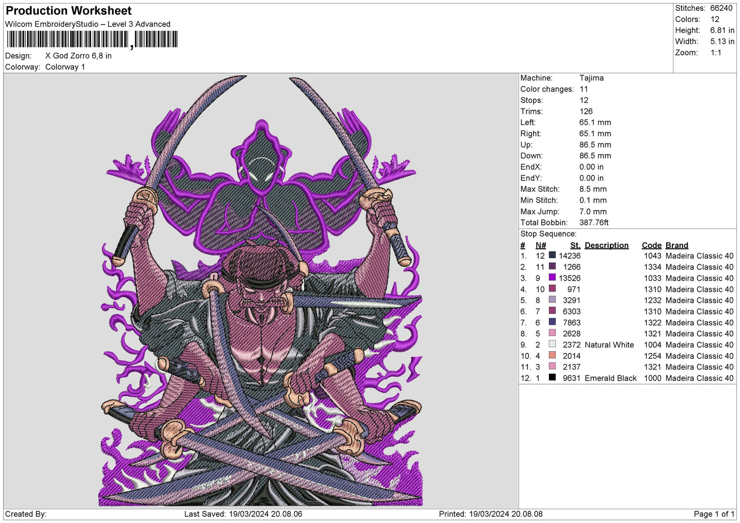 Zorro Purple Embroidery Design File 6 sizes