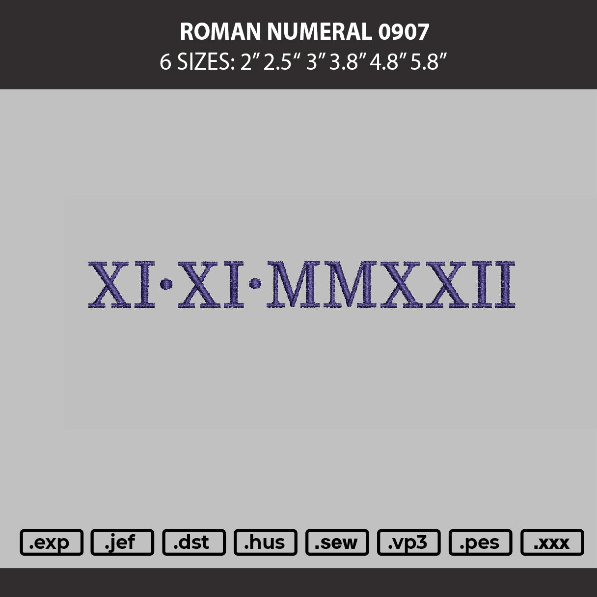 Roman Numerals 0907 Embroidery Machine Design File 6 sizes