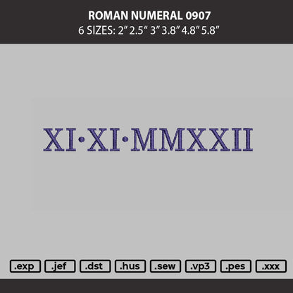 Roman Numerals 0907 Embroidery Machine Design File 6 sizes