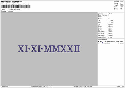 Roman Numerals 0907 Embroidery Machine Design File 6 sizes