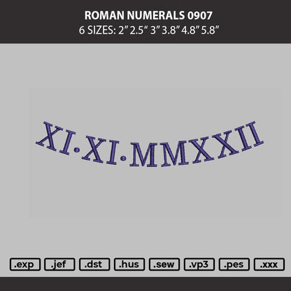 Roman Numerals 0907 Embroidery Machine Design File 6 sizes