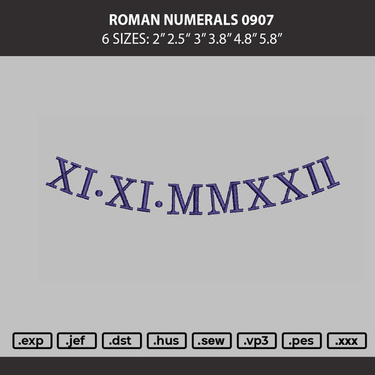 Roman Numerals 0907 Embroidery Machine Design File 6 sizes