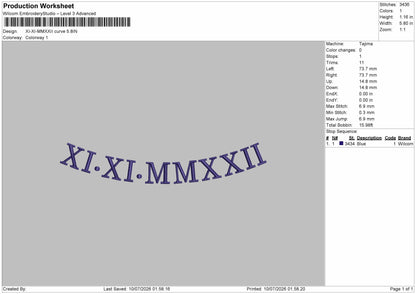 Roman Numerals 0907 Embroidery Machine Design File 6 sizes
