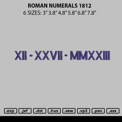 Roman Numerals 1812 Embroidery File 6 sizes