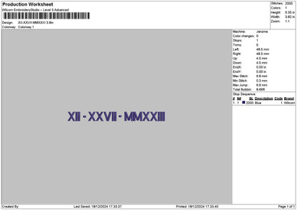 Roman Numerals 1812 Embroidery File 6 sizes