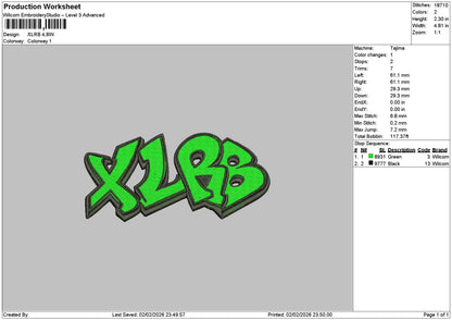 Xlrbtext Embroidery File 6 sizes