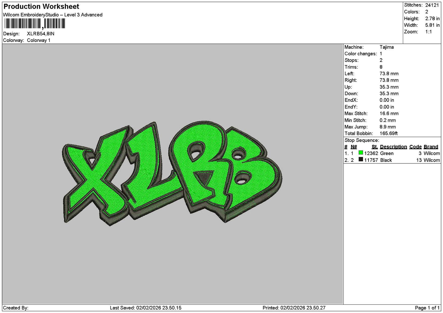 Xlrbtext Embroidery File 6 sizes