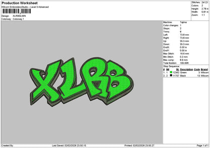 Xlrbtext Embroidery File 6 sizes