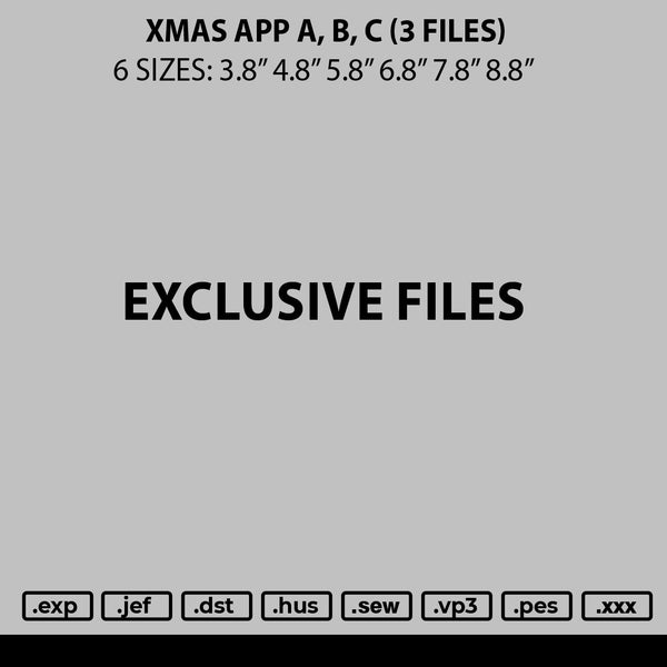 Xmas App A B C Embroidery 3 Files