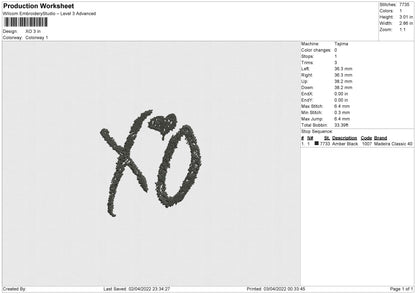 XO Embroidery File 4 size