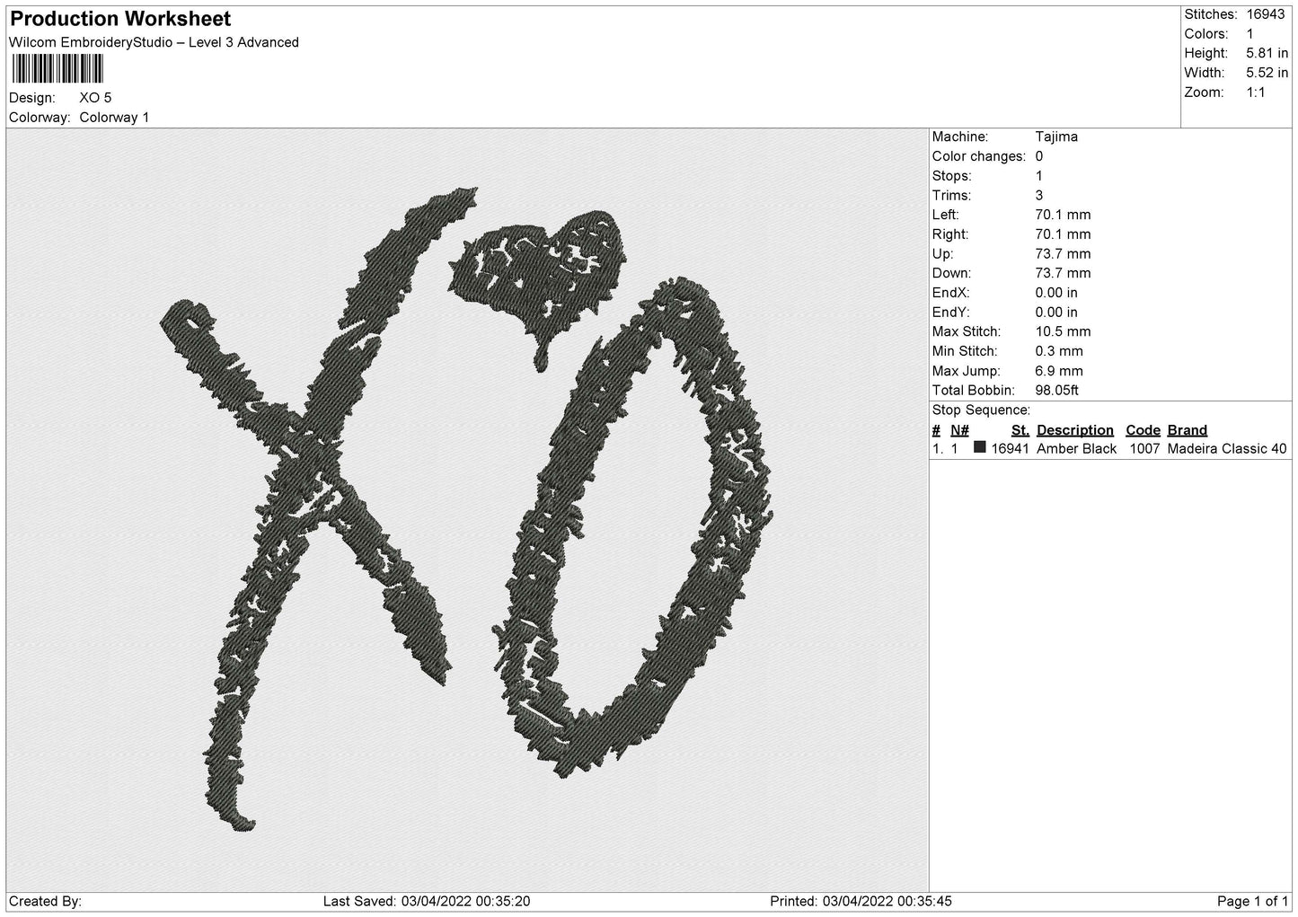 XO Embroidery File 4 size