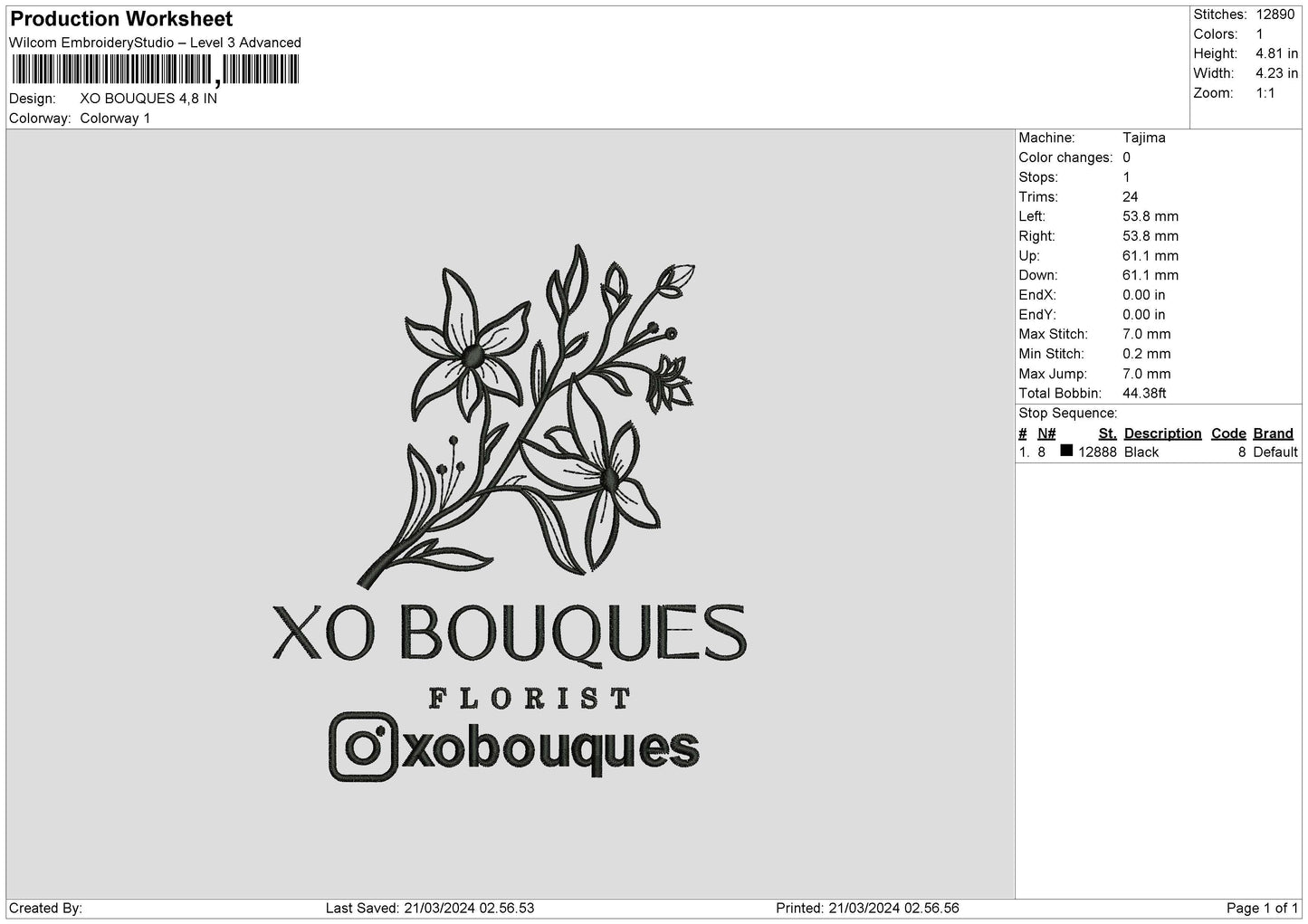 Xo Text Embroidery File 6 sizes