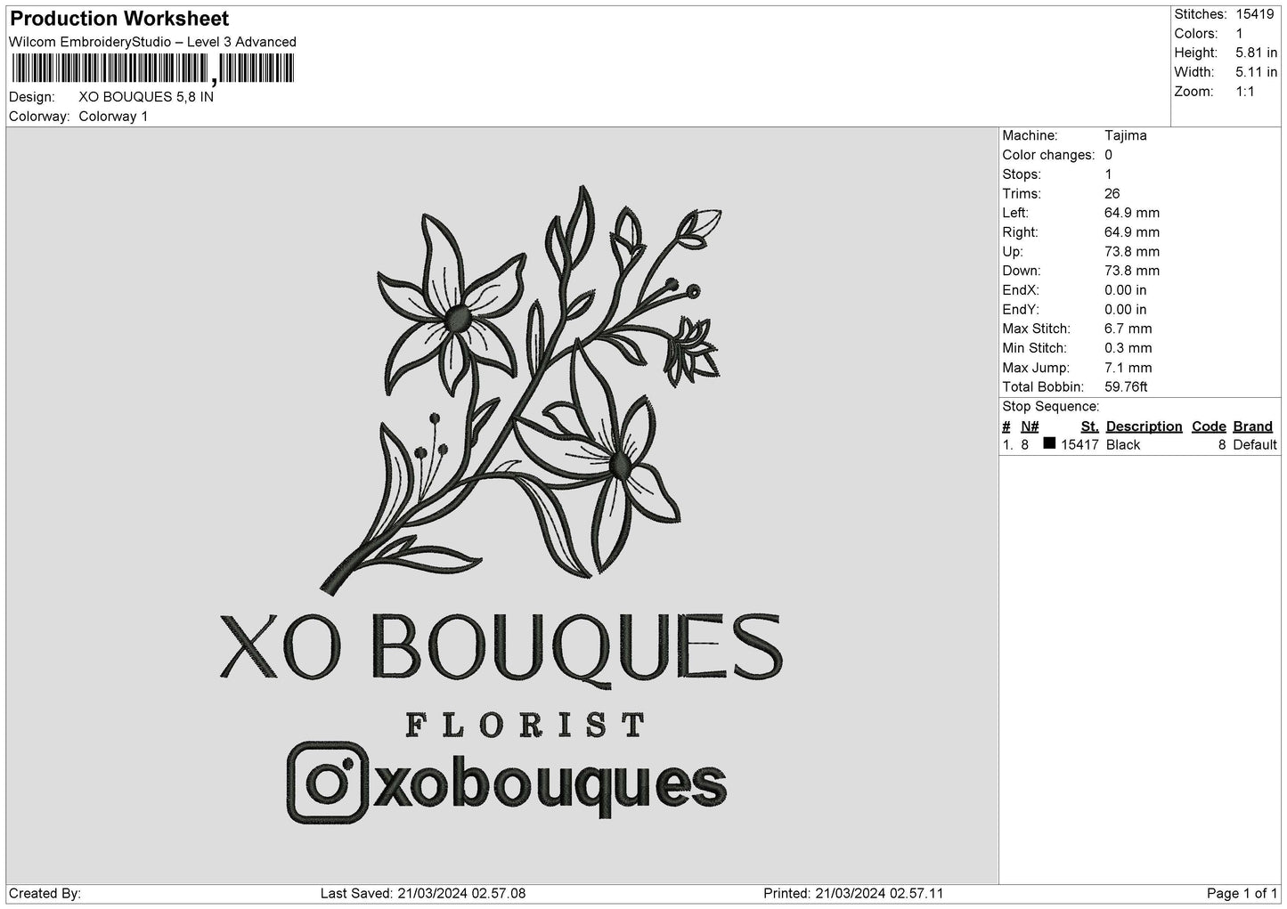 Xo Text Embroidery File 6 sizes