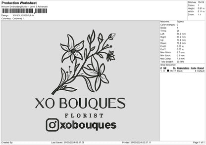 Xo Text Embroidery File 6 sizes