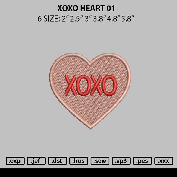 Xoxo Heart 01 Embroidery File 6 sizes