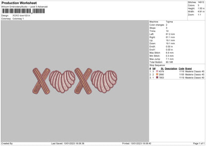 Xoxo Love Embroidery File 6 sizes