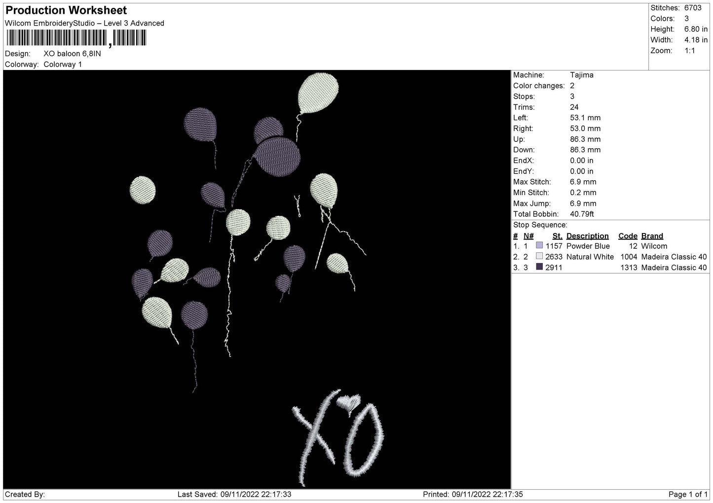 XO Baloon Embroidery File 6 sizes
