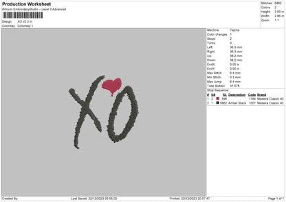 Xo V2 Embroidery File 6 sizes