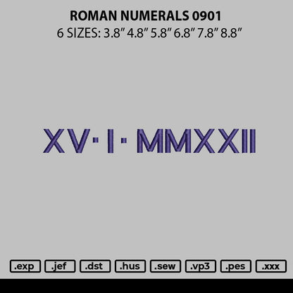 Roman Numerals 0501 Embroidery File 6 sizes