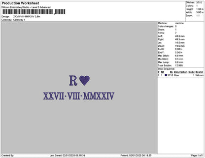 Roman Numerals 0201 Embroidery File 6 sizes
