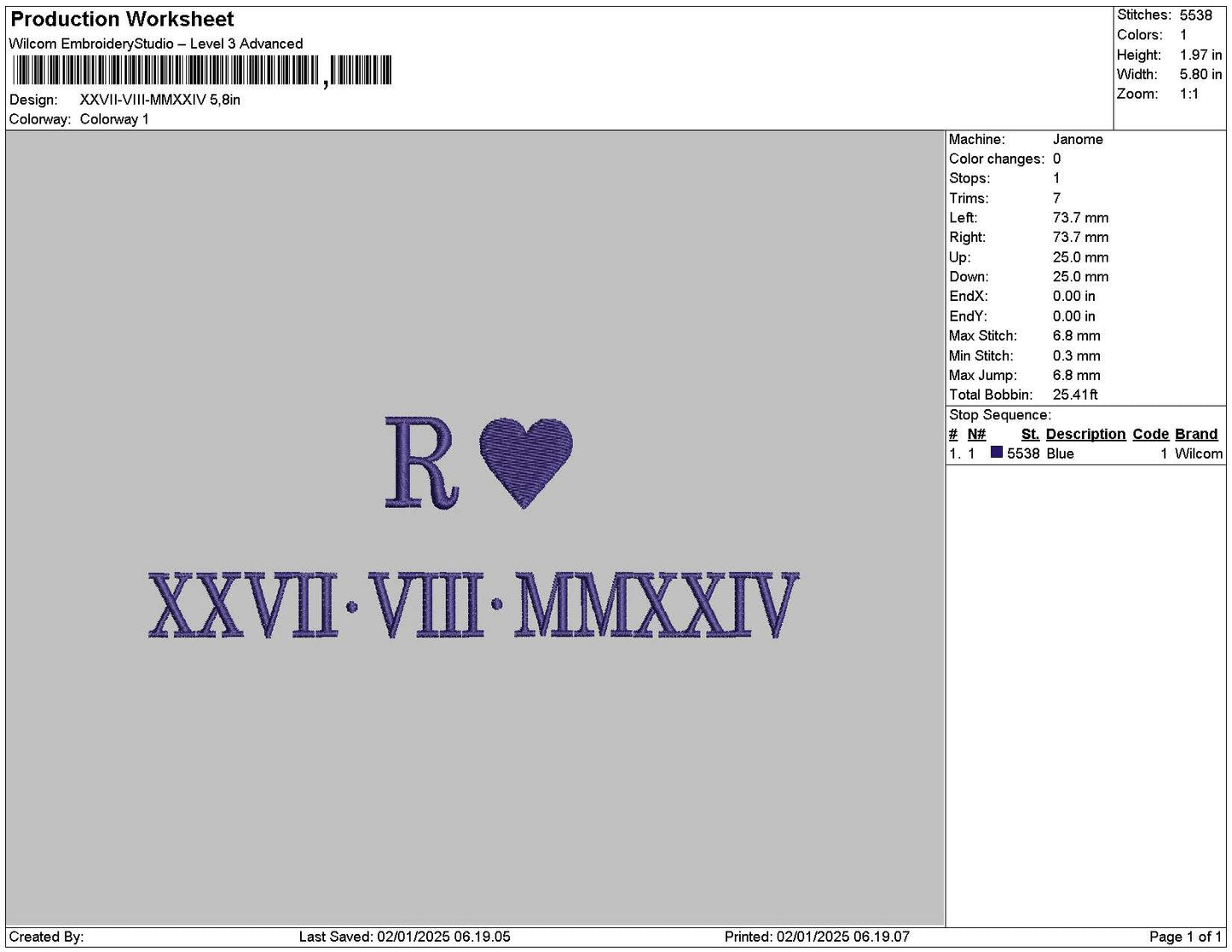 Roman Numerals 0201 Embroidery File 6 sizes