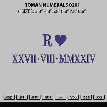 Roman Numerals 0201 Embroidery File 6 sizes