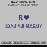 Roman Numerals 0201 Embroidery File 6 sizes