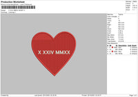 X XXIV MMXX Heart Embroidery File 4 size