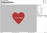 X XXIV MMXX Heart Embroidery File 4 size