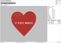 X XXIV MMXX Heart Embroidery File 4 size