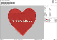 X XXIV MMXX Heart Embroidery File 4 size